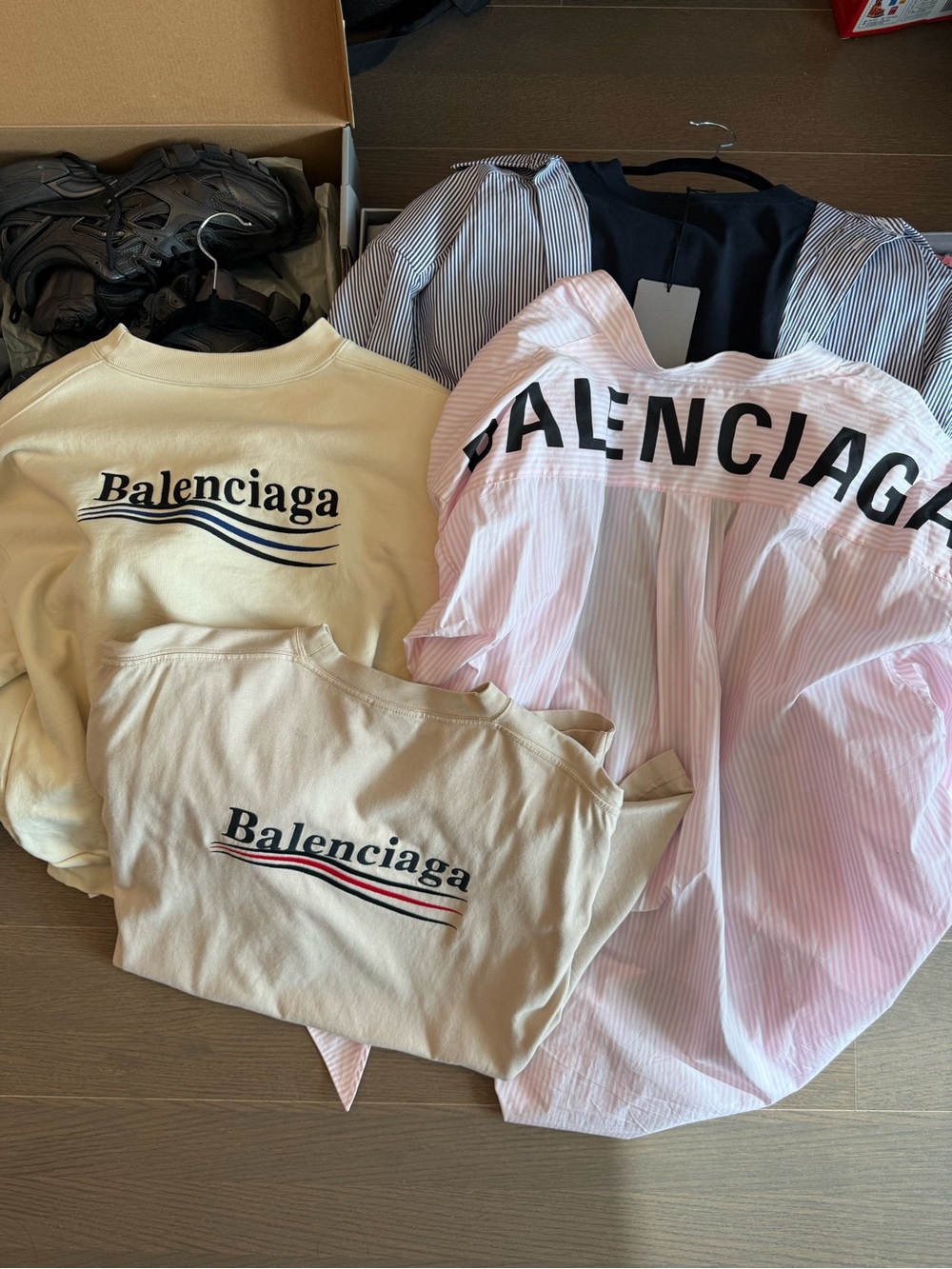 Balenciaga Cream Logo Sweaters & Pink Striped Shirt - Picture 6 of 6